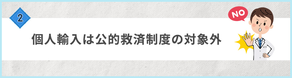 ❷個人輸入は公的救済制度の対象外