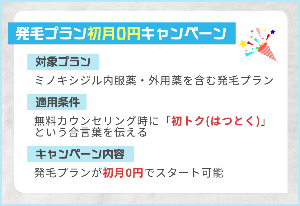 発毛プラン初月0円キャンペーンの詳細情報