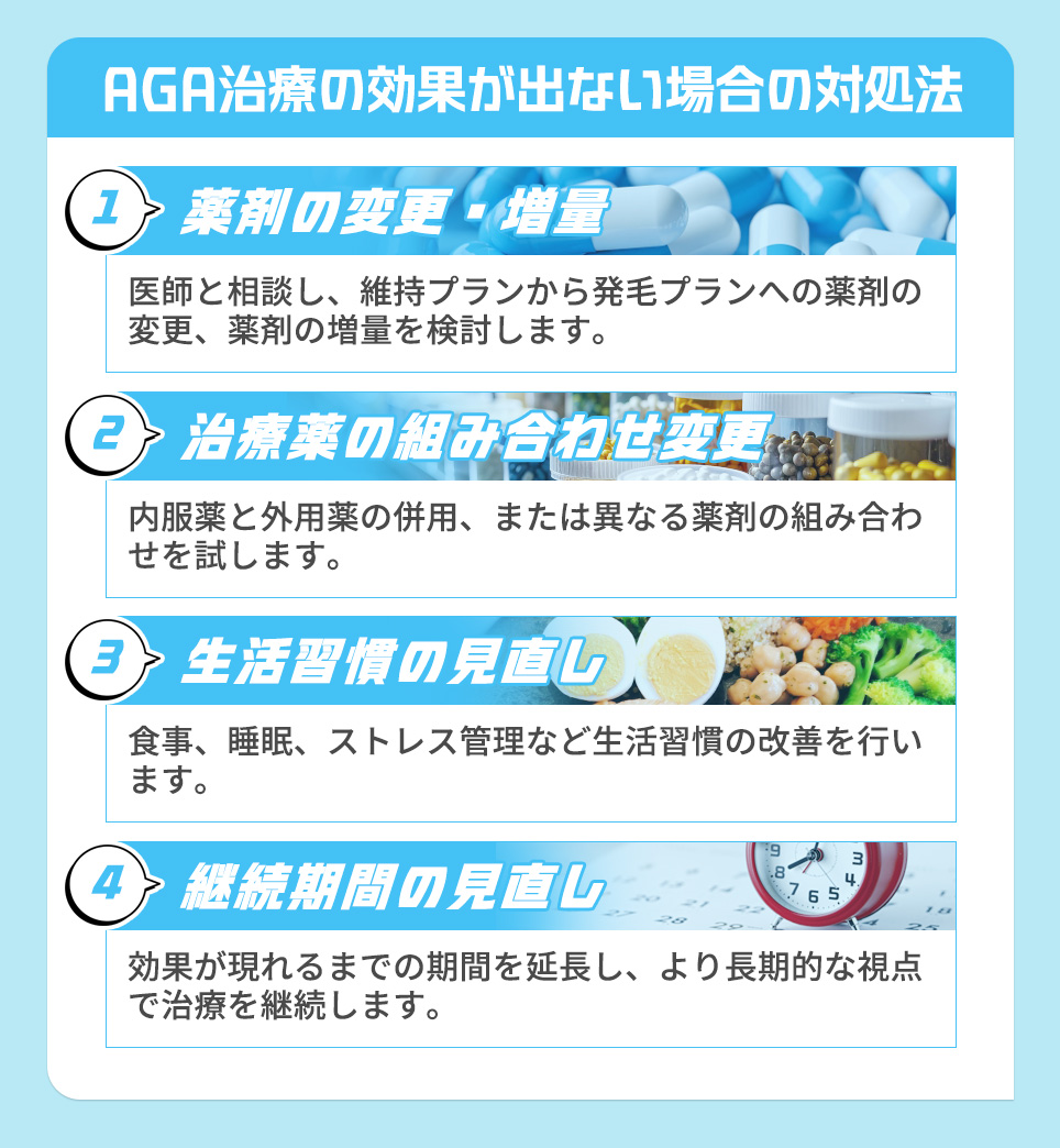 AGA治療の効果が出ない場合の対処法一覧