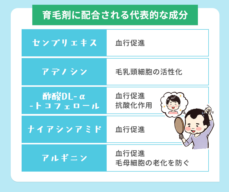 育毛剤に配合される代表的な成分一覧